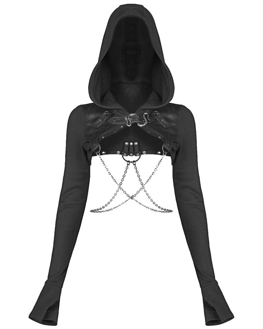 WY-1313 Serpentine Womens Cyberpunk Hooded Bolero - Black