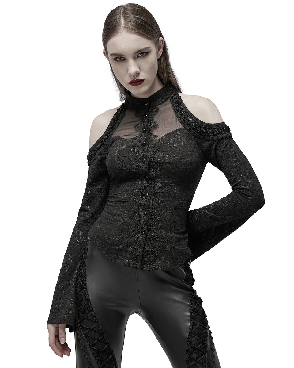 WY-1357 Womens Dark Gothic Lolita Cold Shoulder Blouse