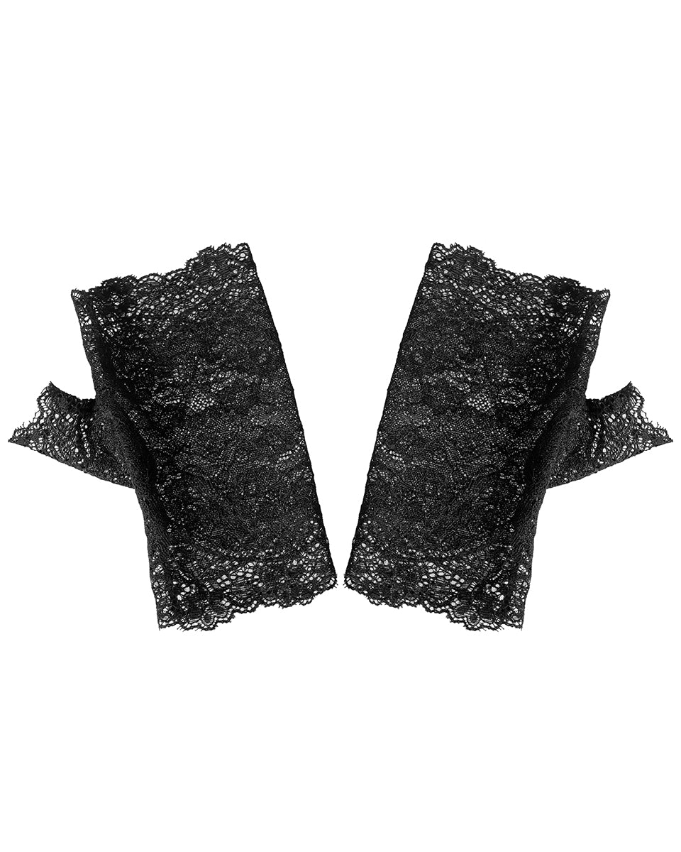 LS-037 Pyon Pyon Gothic Lace Fingerless Gloves - Black