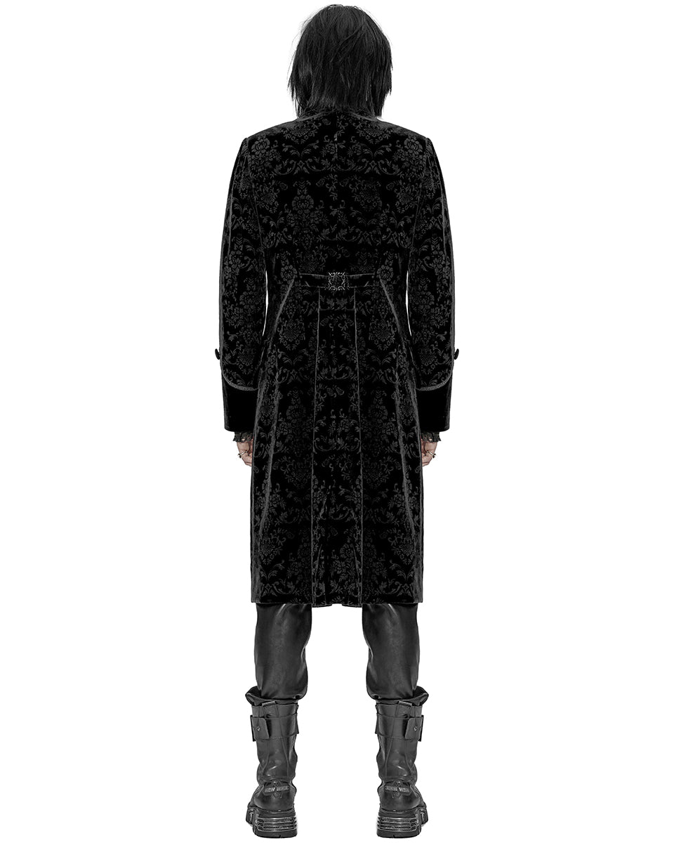 WY-1429 Mens Dark Gothic Aristocrat Coat - Black Damask Velvet