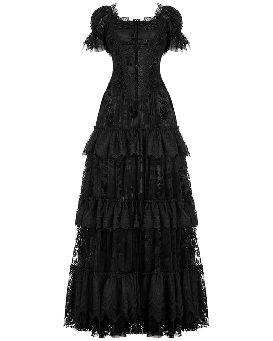 WQ-613 Dark Decadence Flocked Lace Gothic Wedding Dress - Black