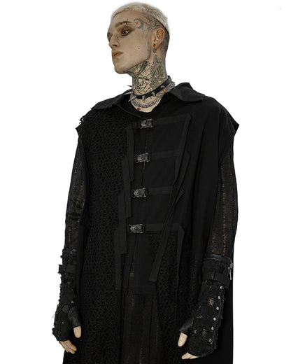 WY-1451 Mens Apocalyptic Gothic Hooded Spliced Mesh Cloak