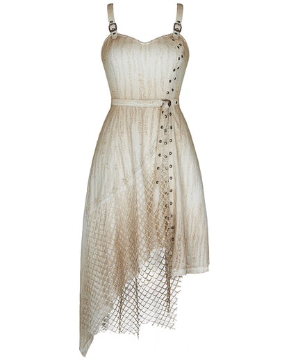 WQ-505 Asymmetric Steampunk Dress - Vintage Off-White