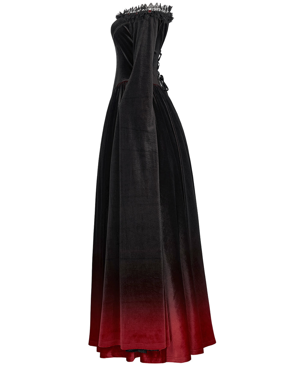 WQ-599 Womens Gothic Gradient Velvet Wedding Dress - Black & Red