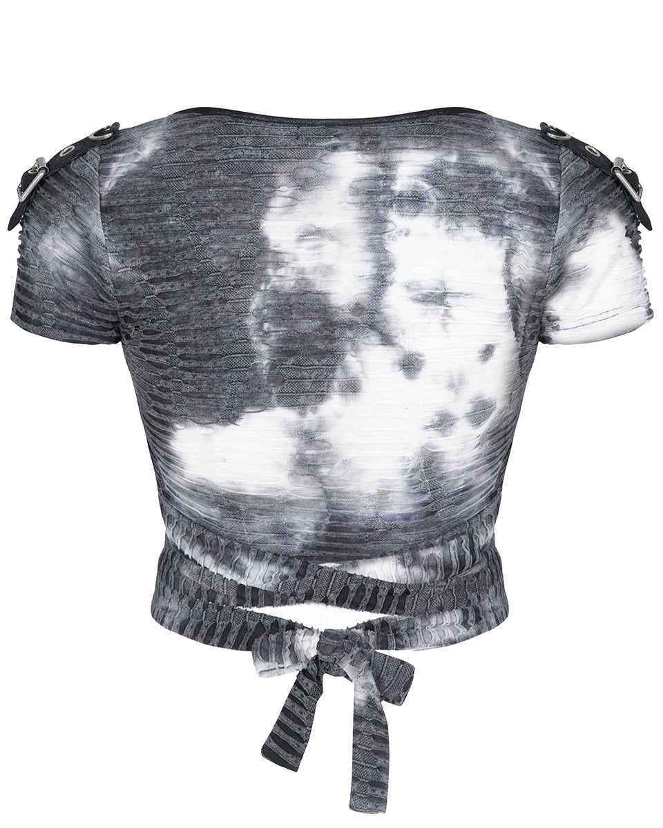 WT-647 This Corrosion Womens Apocalyptic Punk Bandage Top - Grey Tie Dye
