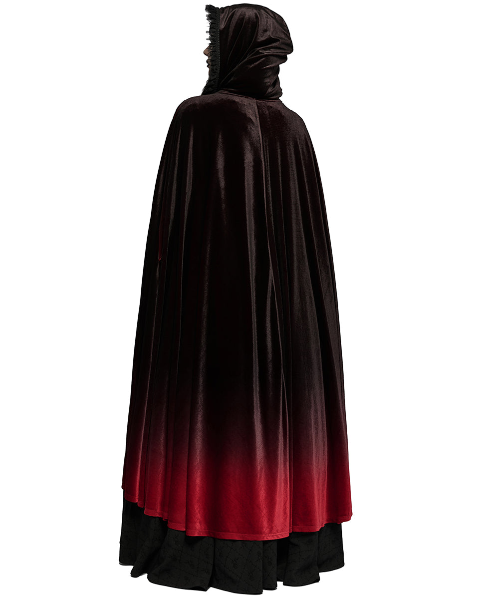 WY-1426 Womens Gothic Gradient Velvet Cloak - Black & Red