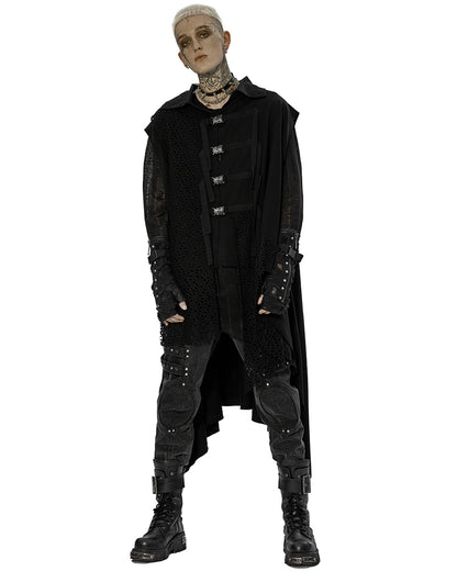 WY-1451 Mens Apocalyptic Gothic Hooded Spliced Mesh Cloak