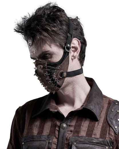 S-182-BN Steampunk Studded Face Cover Mask - Black & Brown