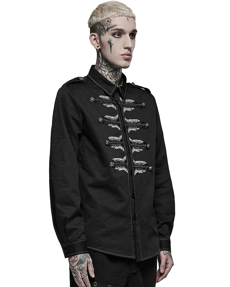 WY-1368 Mens Gothic Punk Wishbone Military Shirt