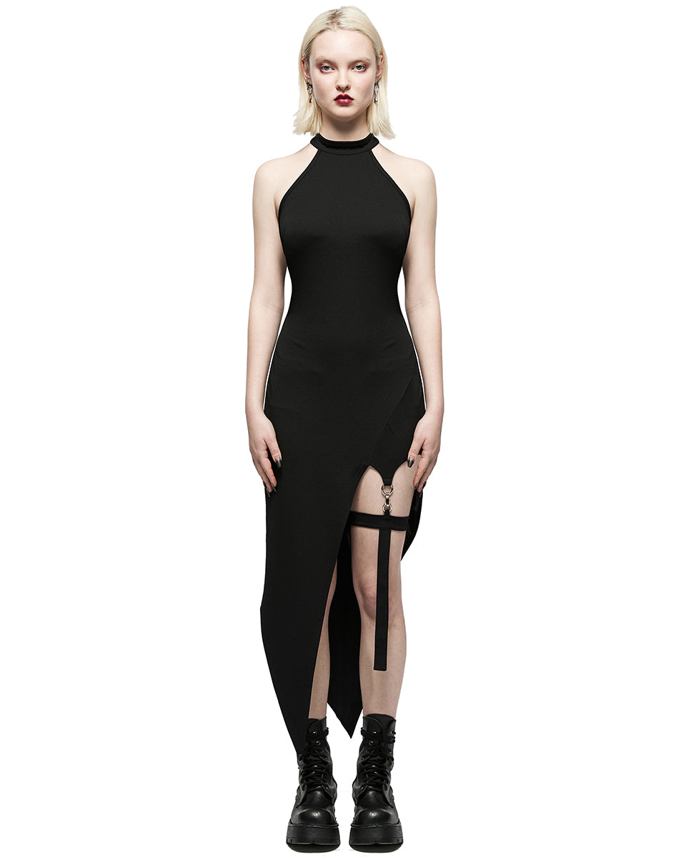 OQ-015 Daily Life Casual Gothic Side Split Suspender Strap Dress