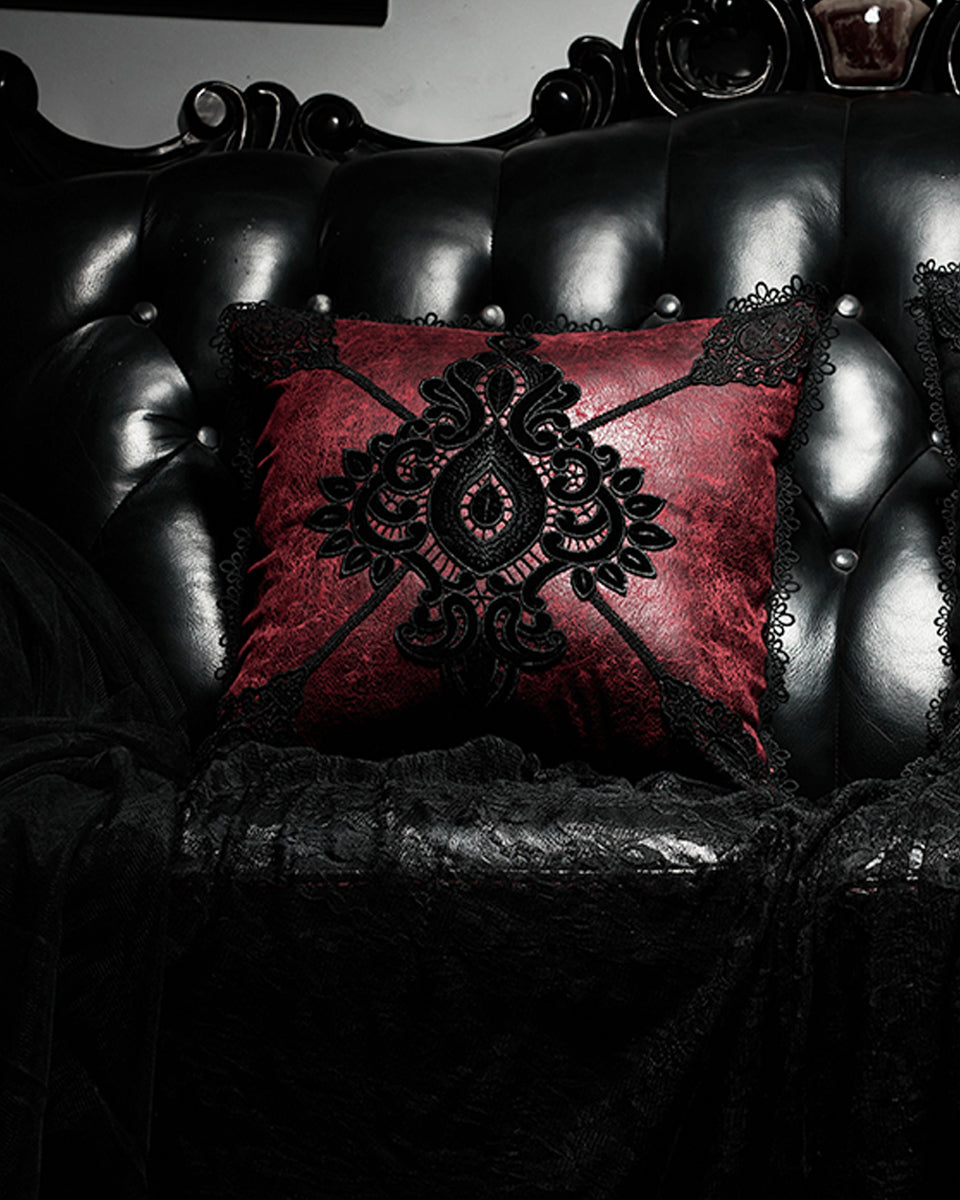 JZ-003 Gothic Home Lace Applique Filled Cushion - Red