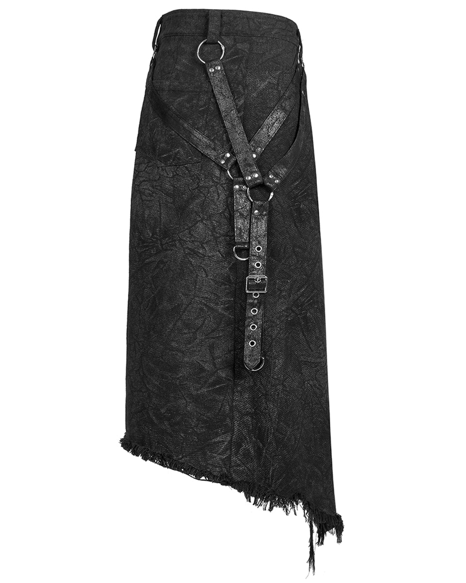 WQ-561 Mens Distressed Apocalyptic Punk Half-Skirt Kilt