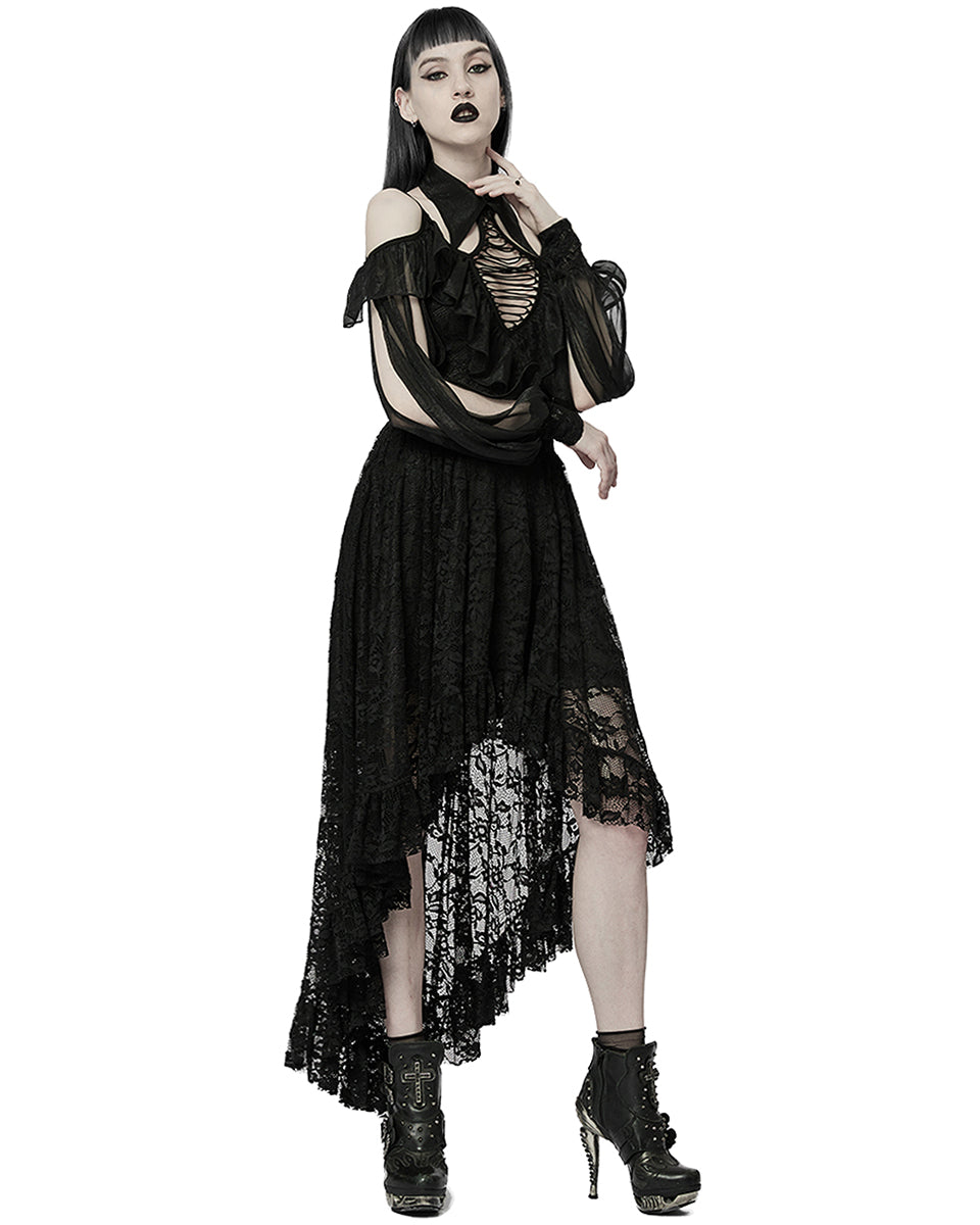 WQ-605 Decadent Gothic Floral Lace Hi Low Dress