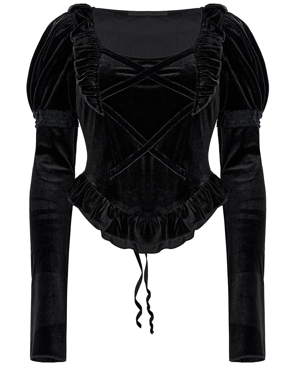 OPT-837 Daily Life Womens Retrogothic Lolita Velvet Blouse Top