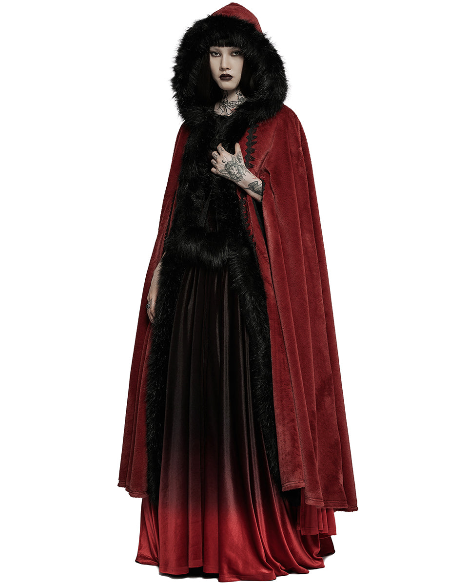 WY-1423 Womens Gothic Hooded Cloak - Red & Black