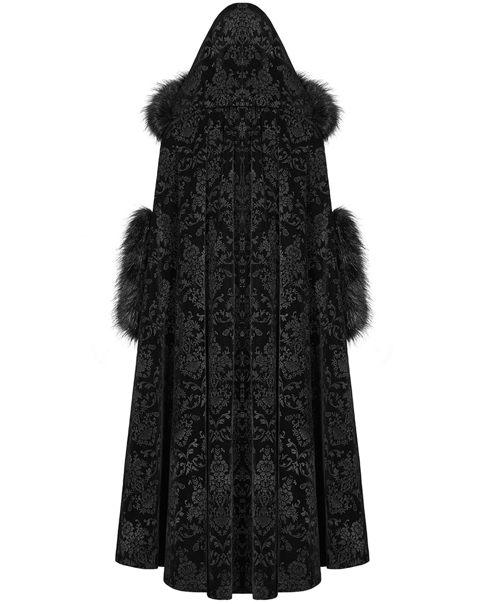 WY-1038 Cassiopeia Womens Gothic Velvet Cloak - Black Damask