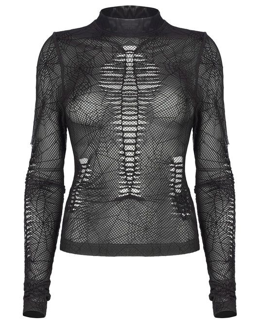 WT-695 Arachnaphilia Womens Shredded Mesh Top - Black