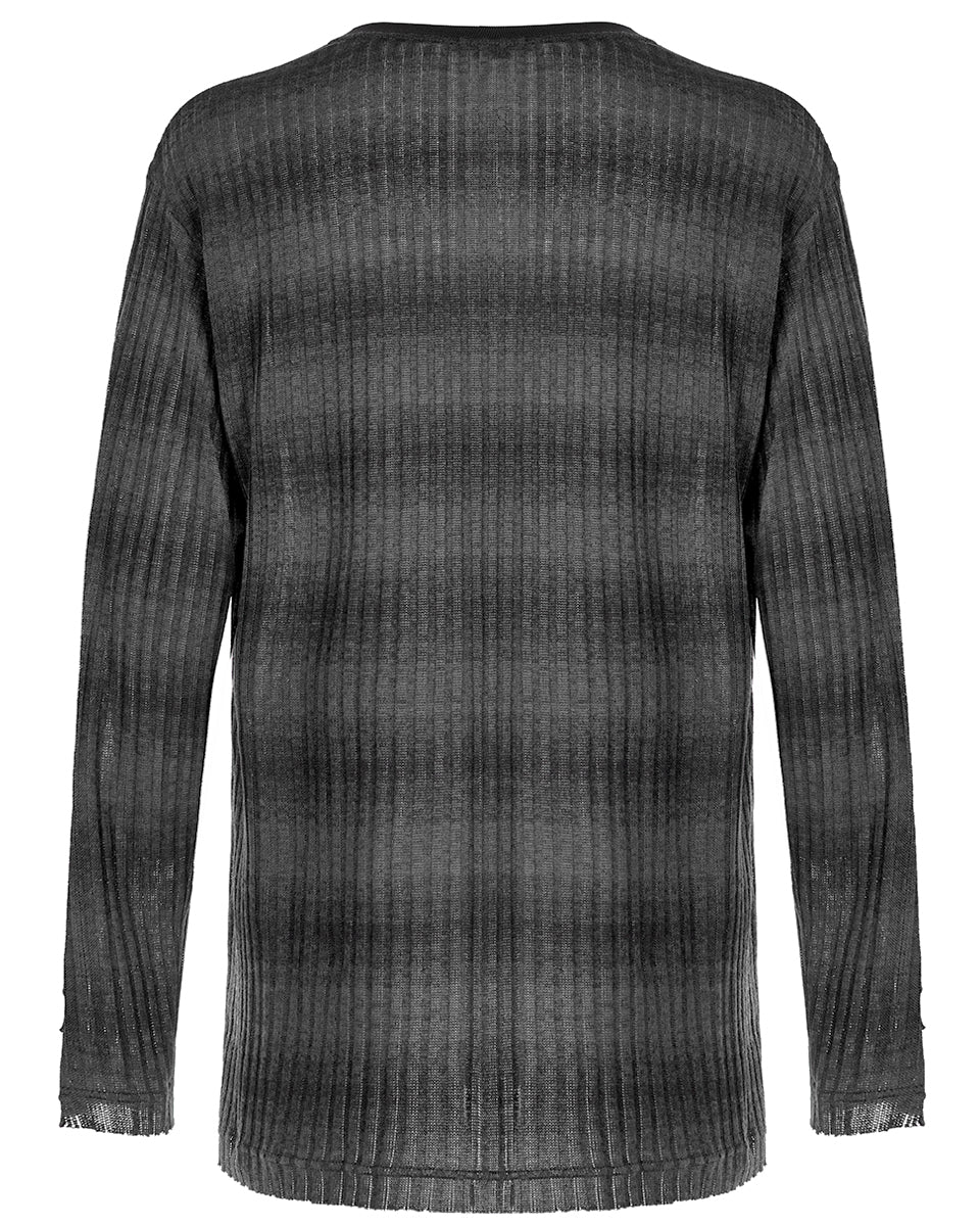 WT-735 Mens Dark Punk Striped Knit Sweater Top - Black & Grey