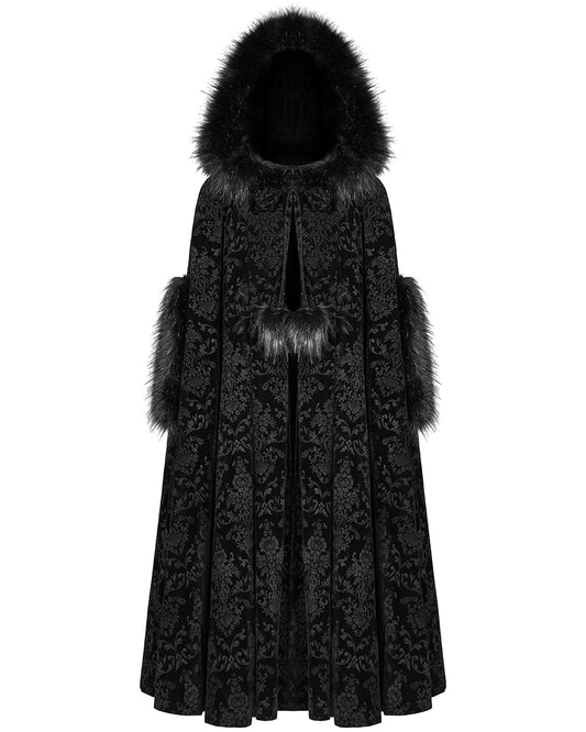 WY-1038 Cassiopeia Womens Gothic Velvet Cloak - Black Damask
