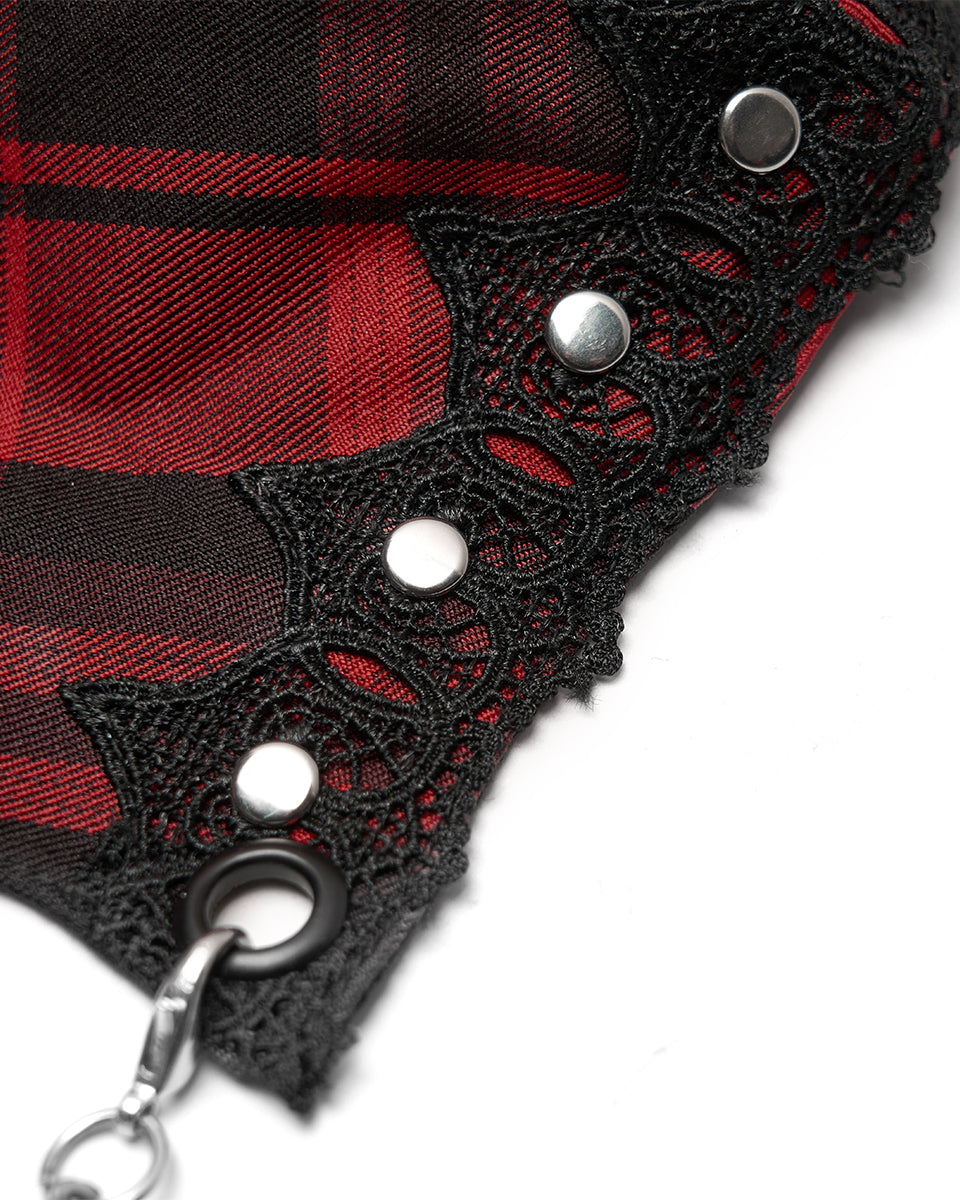 Daily Life Urban Punk Chic Chained Mask - Red & Black Plaid