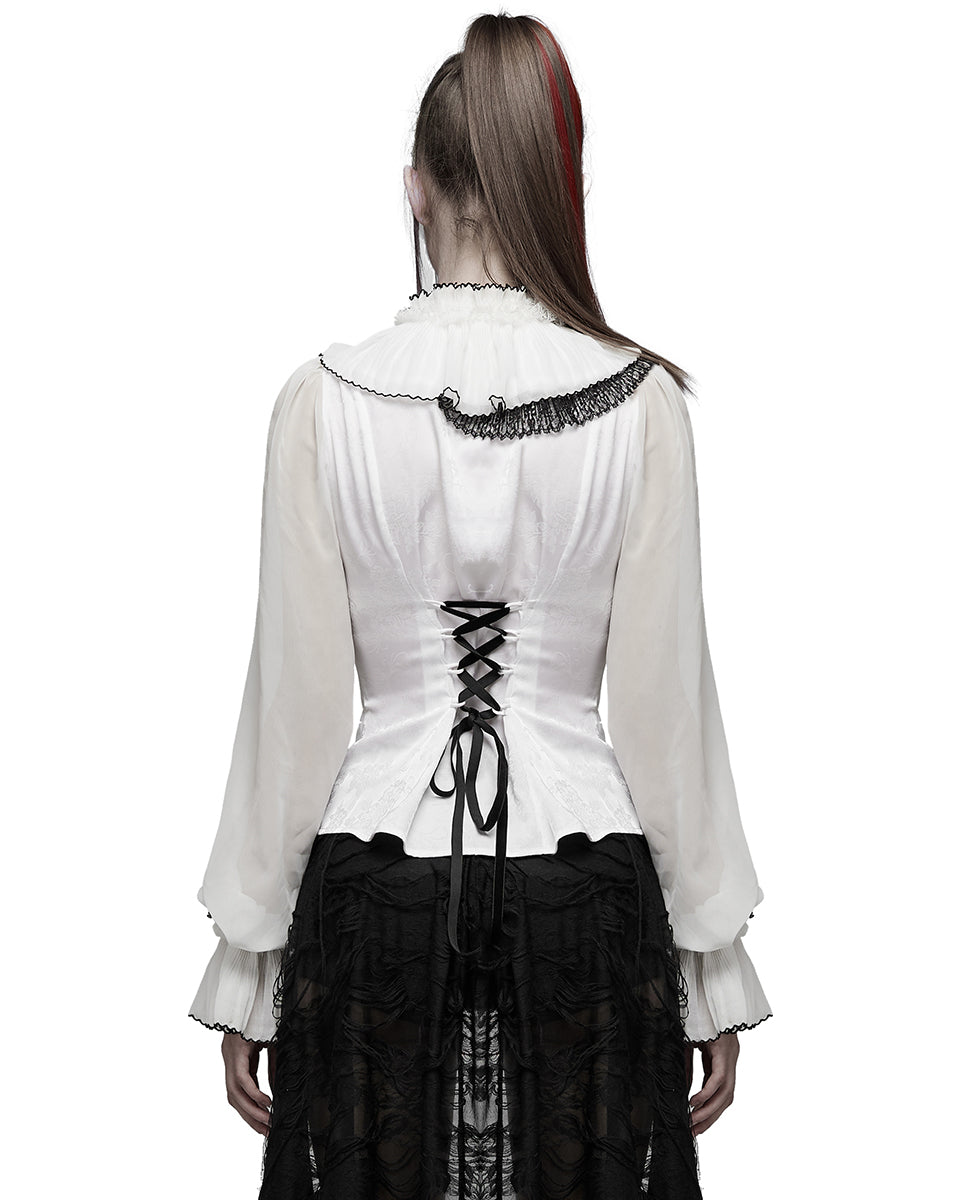 WY-1348 Womens Dark Lolita Asymmetric Jacquard & Chiffon Blouse Top