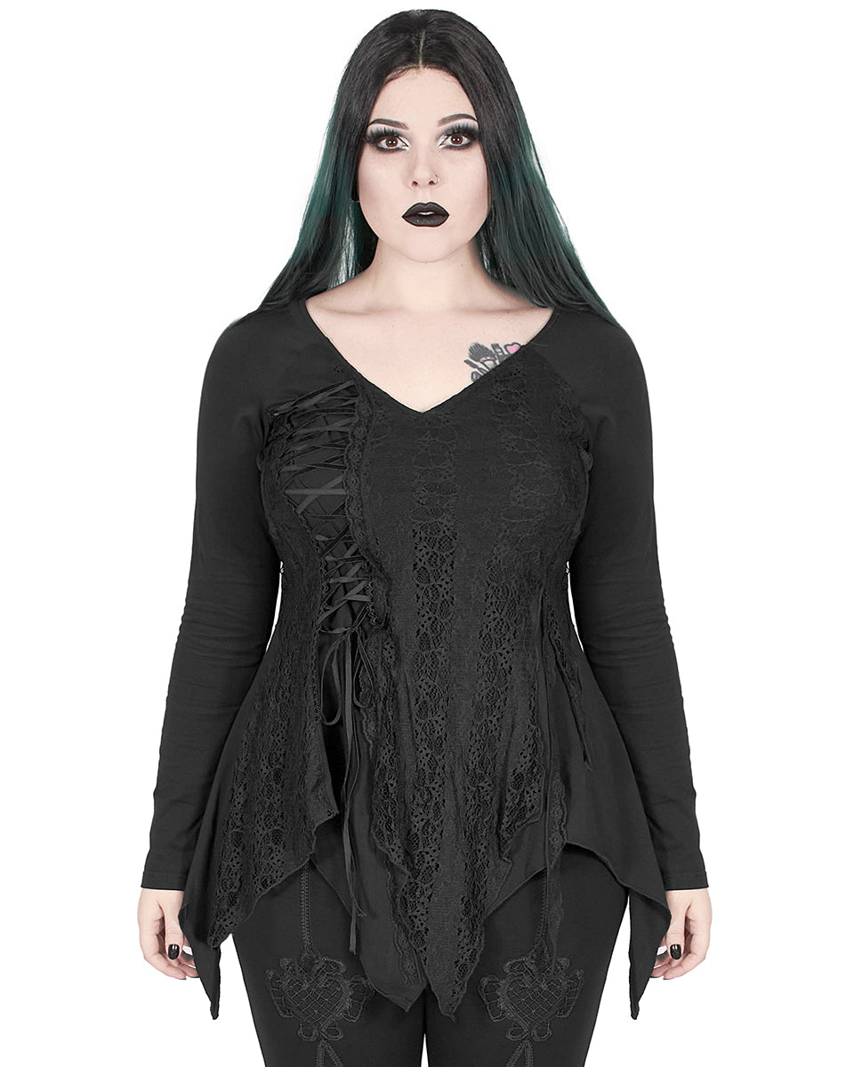 DT-667 Plus Size Moonshadow Womens Tunic Top - Black