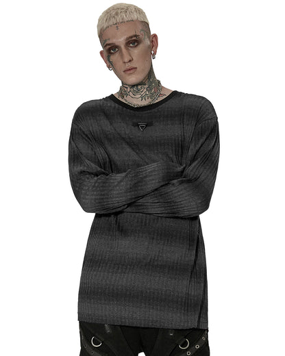 WT-735 Mens Dark Punk Striped Knit Sweater Top - Black & Grey