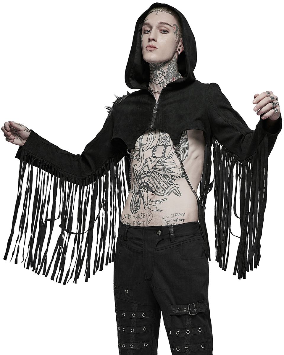 Y-667 Mens Apocalyptic Punk Cropped Hooded Biker Jacket