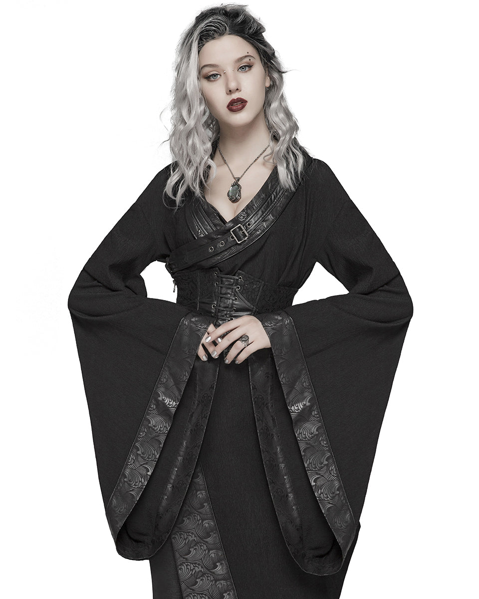 Women's Dark Gothic Punk Asymmetric Cosplay Lolita Kimono Robe Dress