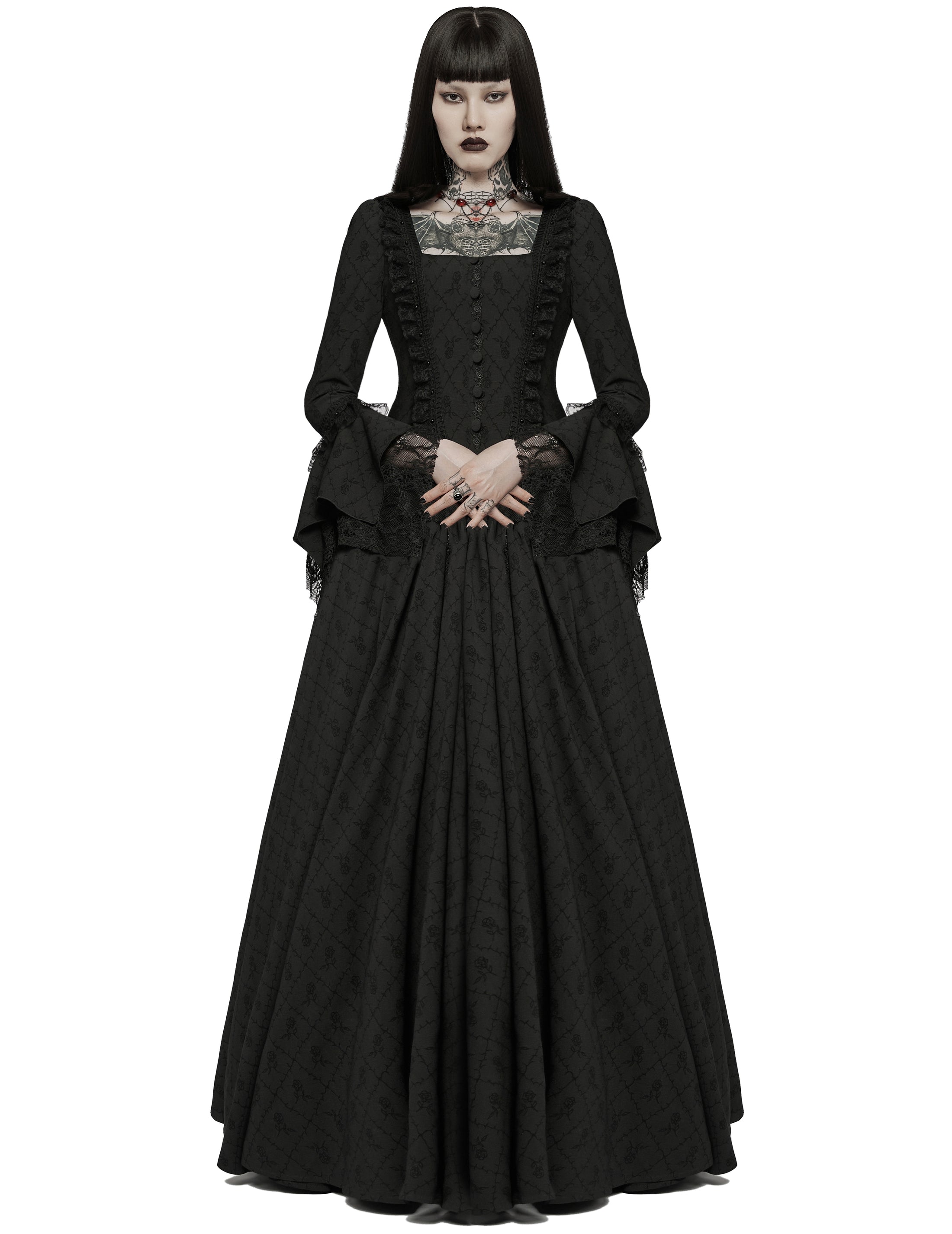 GOTHIC ROSE WOVEN MIDI DRESS