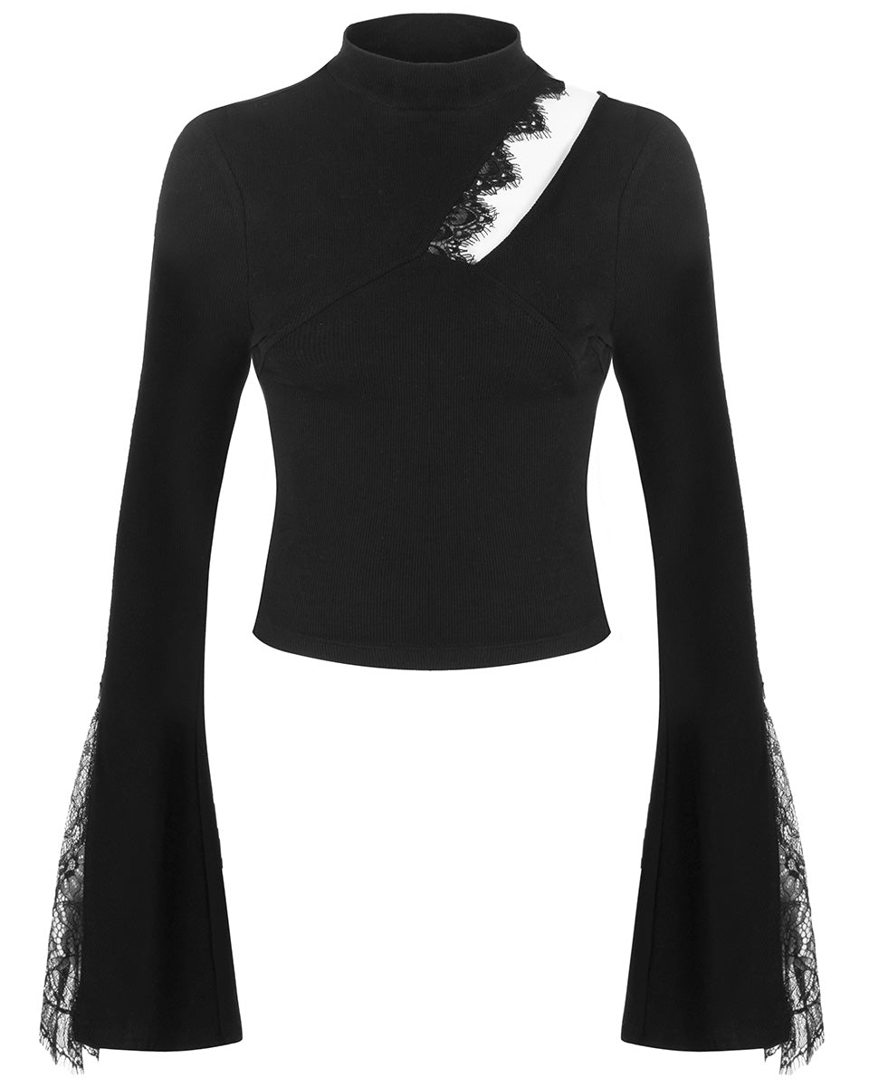Daily Life Urban Occult Gothic Lace Inset Asymmetric Knit Top