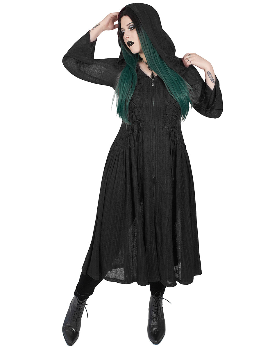 DY-1298 Plus Size Apothecaria Womens Hooded Cloak Jacket - Black