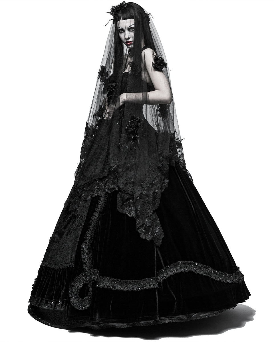 S-224 Black Rose Gothic Wedding Veil