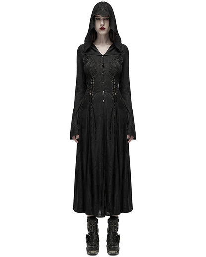 WY-1359 Womens Dark Gothic Cutout Applique Jacquard Hooded Cloak Jacket