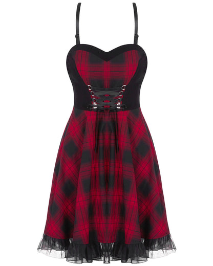 OPQ704 Anarchine Womens Punk Mini Dress - Red & Black Plaid