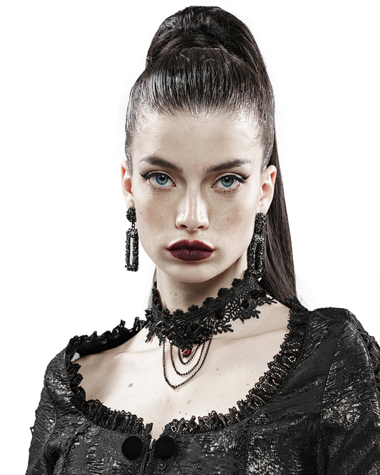 WS-335 Barcarolle Black Rose Gothic Lace Choker Necklace