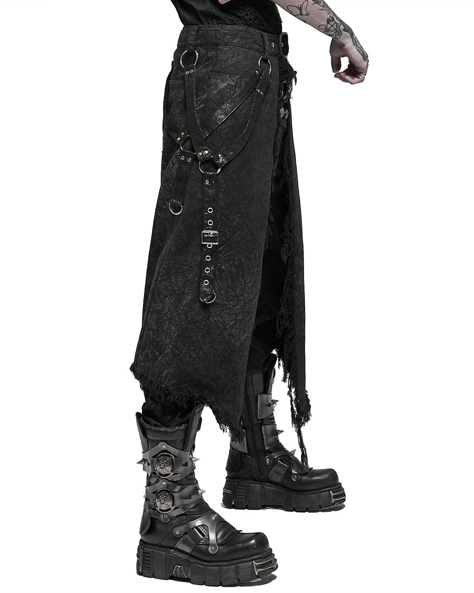 WQ-561 Mens Distressed Apocalyptic Punk Half-Skirt Kilt