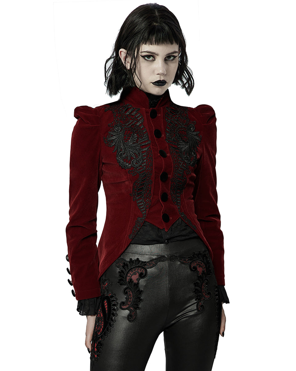 WY-1045 Vesperina Womens Gothic Velvet Riding Jacket - Red