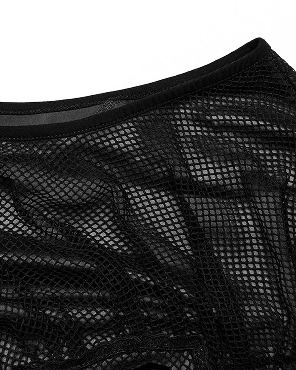 WQ-607 Dark Gothic Coffin Stone Fishnet Ruching Dress