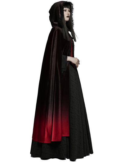 WY-1426 Womens Gothic Gradient Velvet Cloak - Black & Red