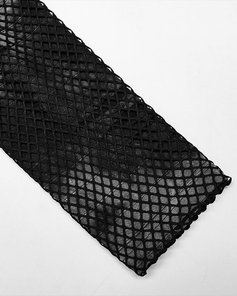 WT-743 Mens Apocalyptic Punk Spliced Tie Dye Mesh Top - Black & Grey