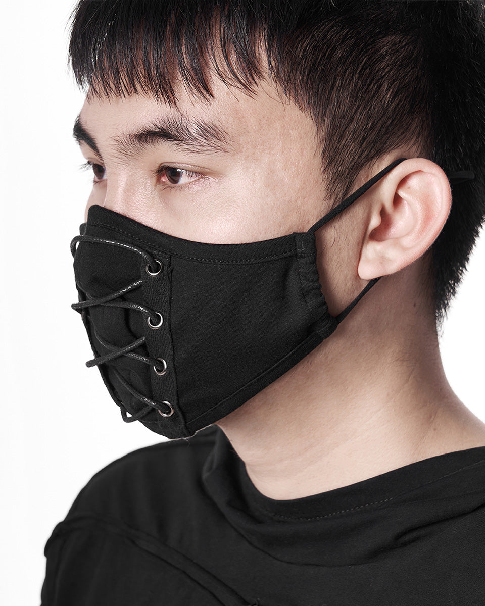 WS-381 Gothic Face Mask - Black With Corset Lacing