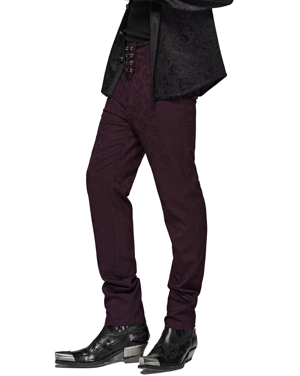 WK-385 Mens Gothic Steampunk Pants - Wine Red