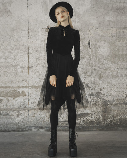 OPQ632 Daily Life Urban Occult Retrogothic Velvet Witch Dress