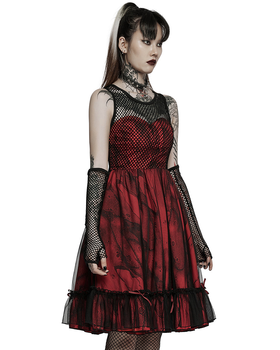 WLQ-099 Pyon Pyon Womens Gothic Layered Party Dress & Mesh Sleeves Set