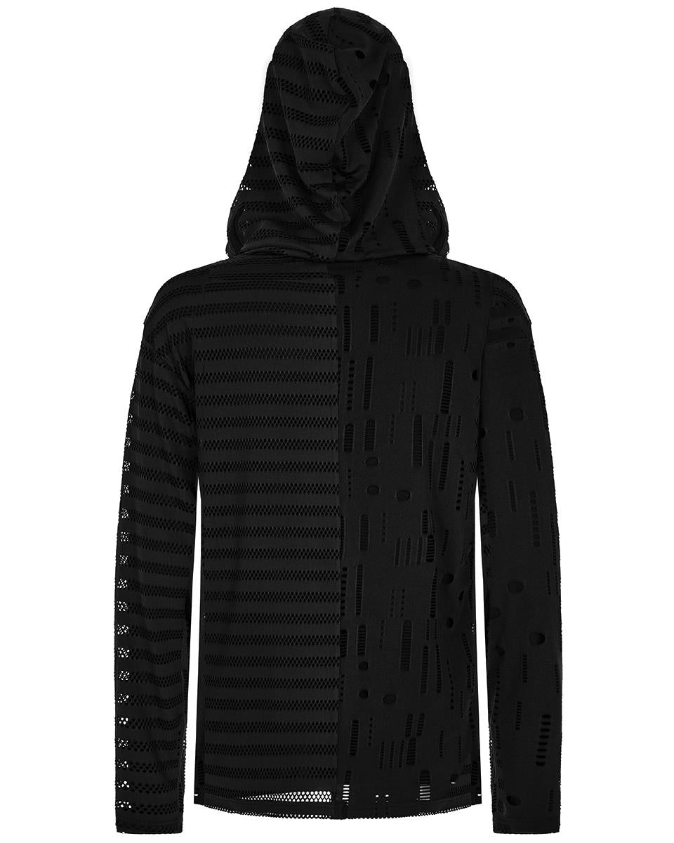 WT-737 Mens Dark Gothic Spliced Knit Hooded Top