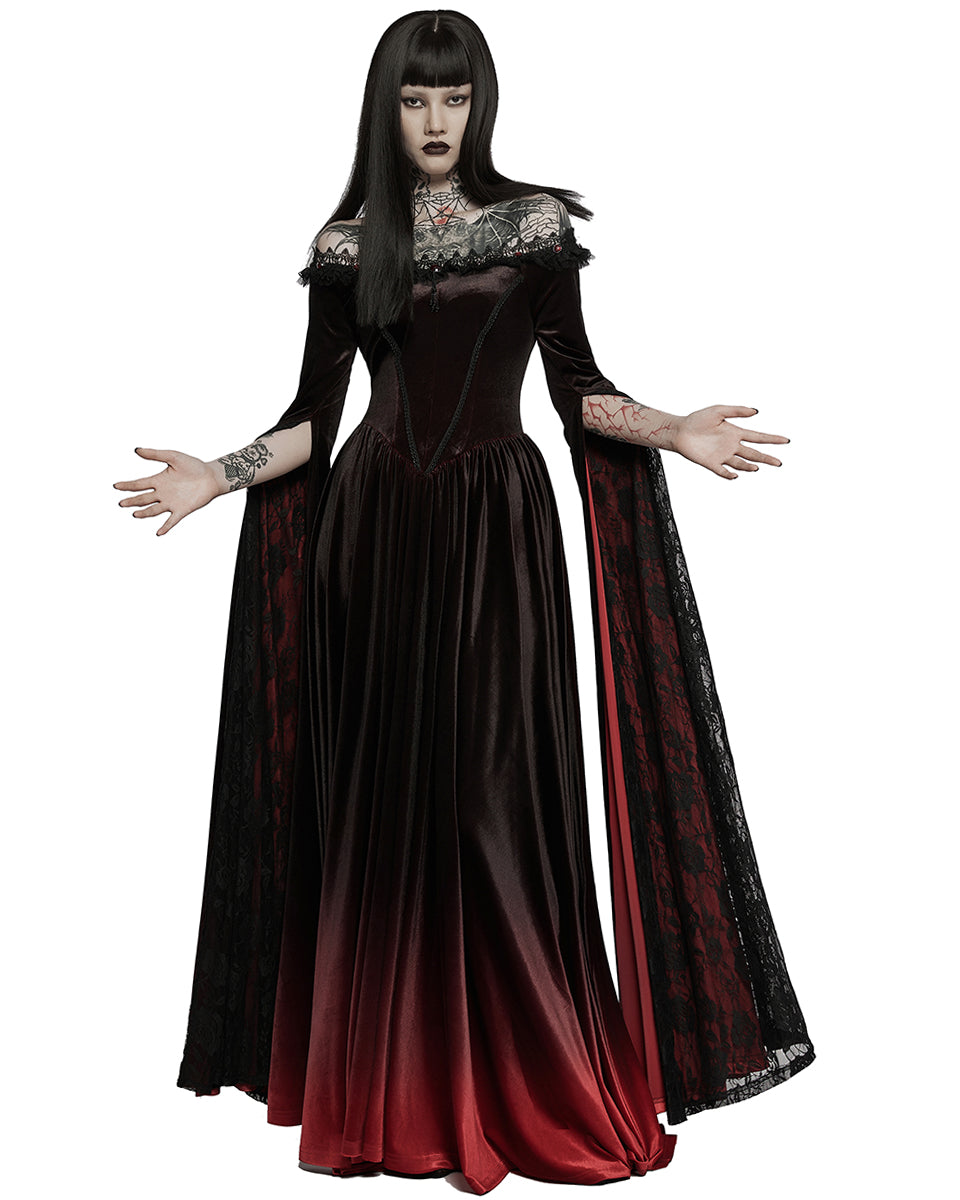 WQ 599 Womens Gothic Gradient Velvet Wedding Dress Black Red