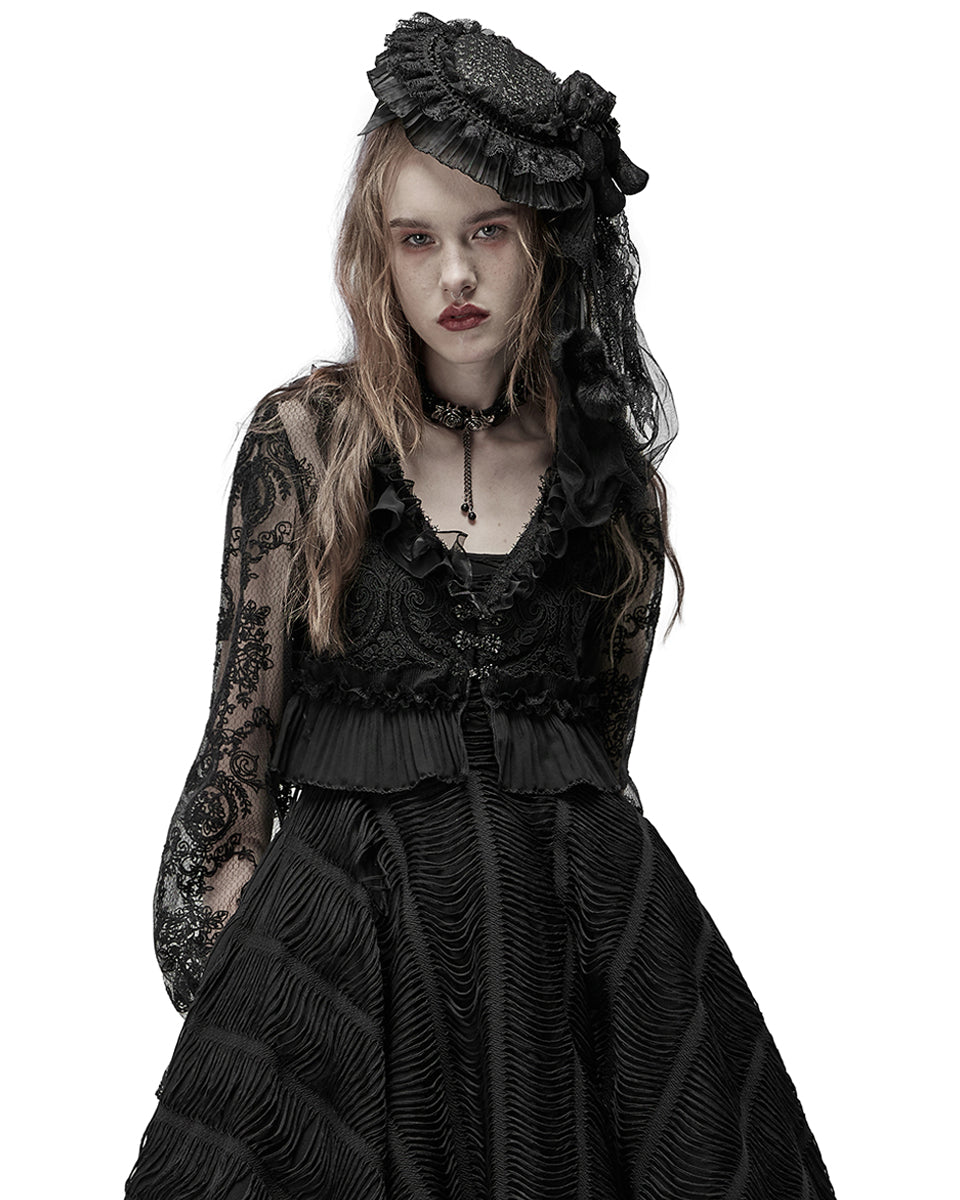 WLY-101 Pyon Pyon Womens Dark Gothic Lolita Cameo Lace Blouse Top