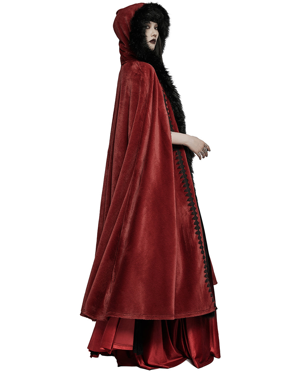 WY-1423 Womens Gothic Hooded Cloak - Red & Black