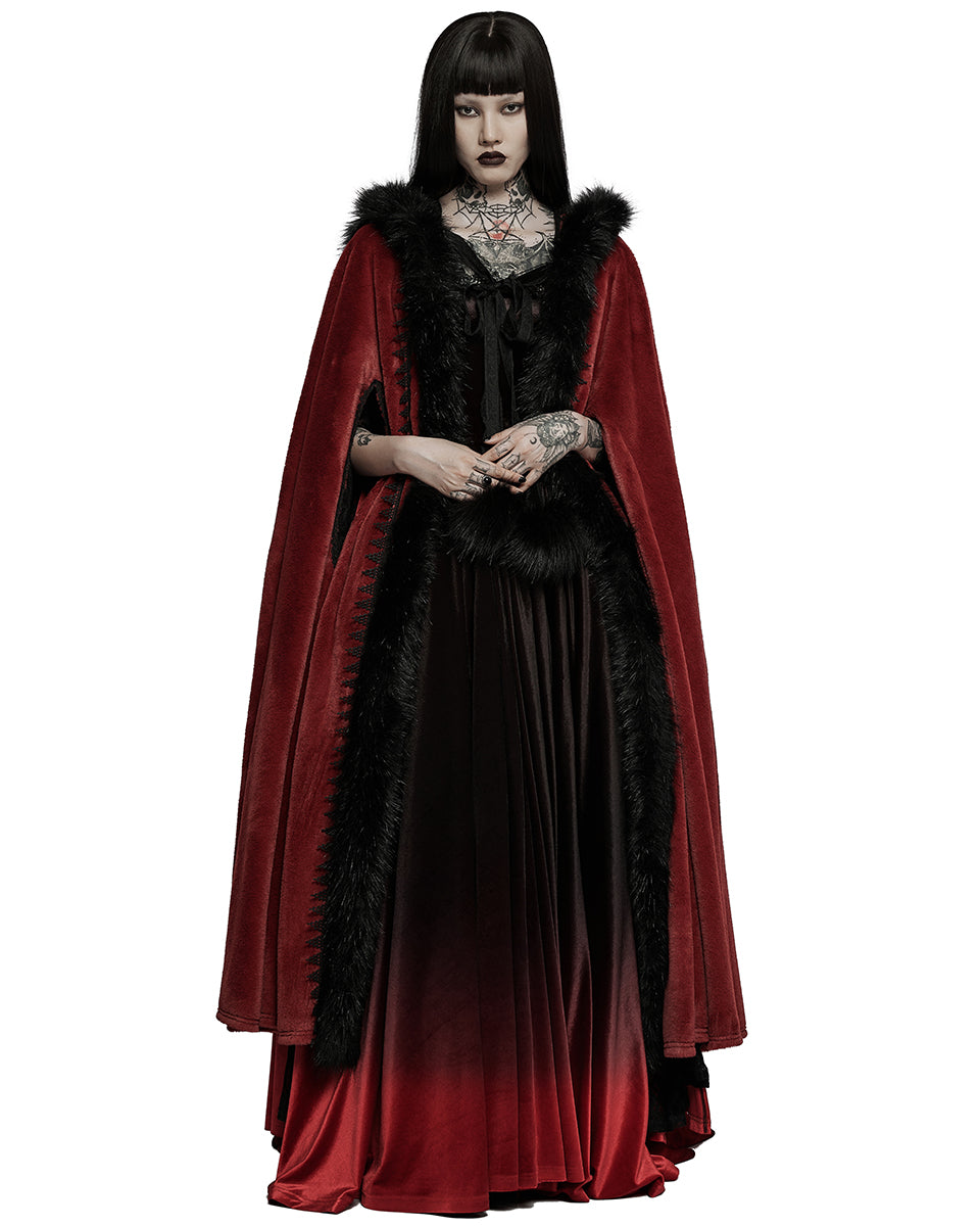 WY-1423 Womens Gothic Hooded Cloak - Red & Black